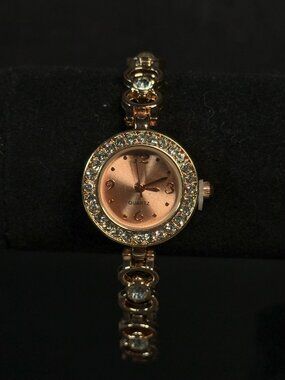 Blair Rose Gold Tone Crystal Bezel Bracelet Watch New Battery Unused